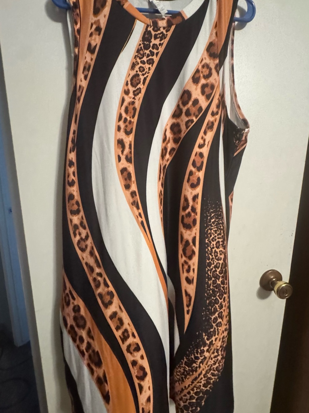 SHEIN Orange, Black & White Midi Dress with Leopard Stripe Print